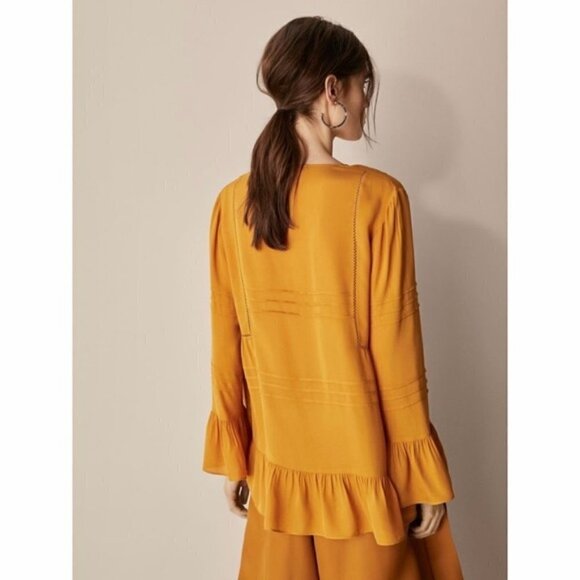 𝅺MASSIMO Dutti | Nwt Mustard Yellow Ruffle Blouse Size 8 - Picture 10 of 11